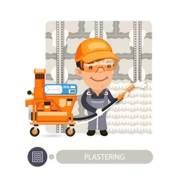 Worker Plasterimg Wall Stock Illustration