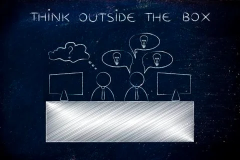 Worker with plenty of ideas and doubtful one, think outside the box Stock Illustration