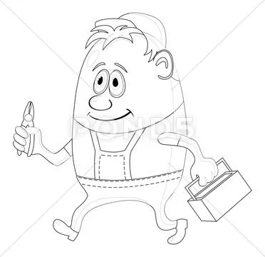 Worker with pliers, contour Stock Illustration