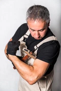 Worker plumber, engineer or constructor with muscles Stock Photos