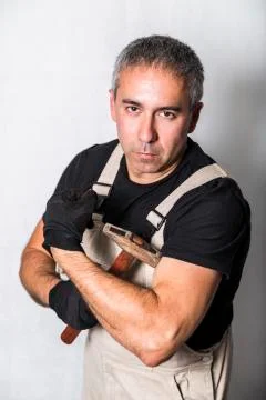 Worker plumber, engineer or constructor with muscles Foto stock