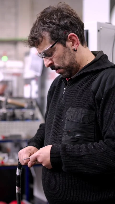 Worker polishing a metal piece using an electric drill Stock Footage 258512510