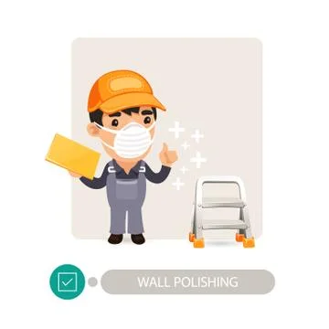 Worker Polishing Wall Stock Illustration