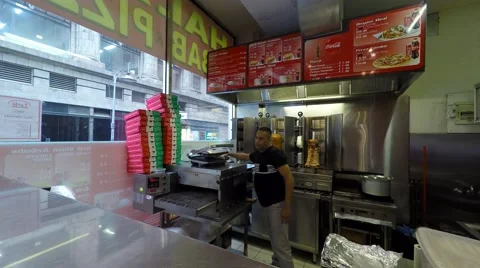 A Worker Prepapring Kebab In Small Cafe Stock Footage 50763453