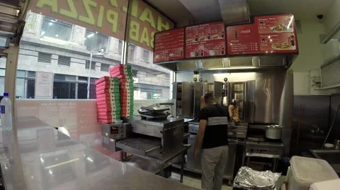 A Worker Prepapring Kebab In Small Cafe Stock Footage 50763474