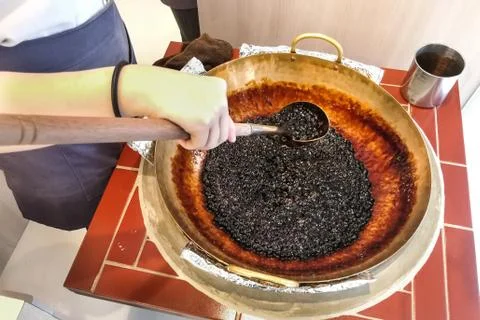 Worker preparing tapioca pearl balls to be made bubble tea Stock Photos