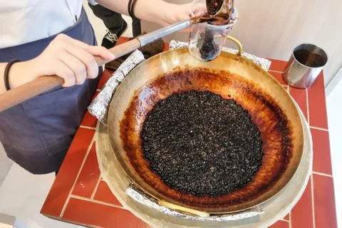 Worker preparing tapioca pearl balls to be made bubble tea Stock Photos