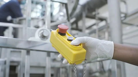 Worker press control button Industrial machine close up 50fps Vídeos de archivo 247562954