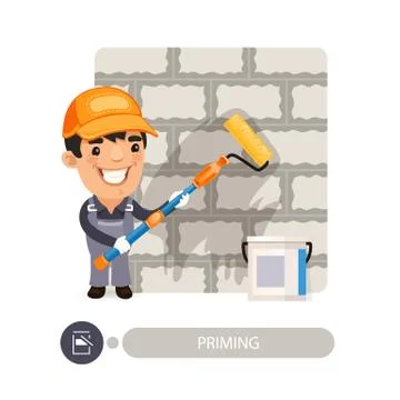 Worker Priming Wall Stock Illustration