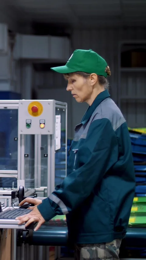 Worker of printing equipment, adjusts, regulates the printing process. working Stock Footage 315093296