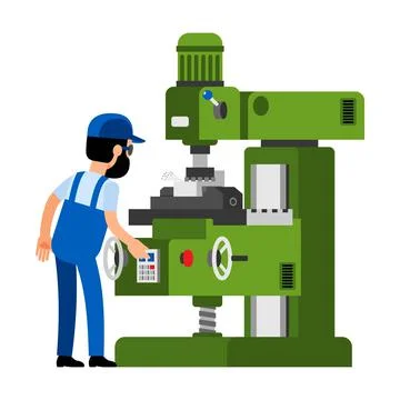 Worker processes part on milling machine Illustrazione stock