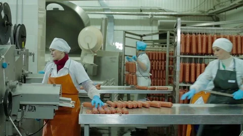 Worker produces sausages on automated Stock Video Pond5