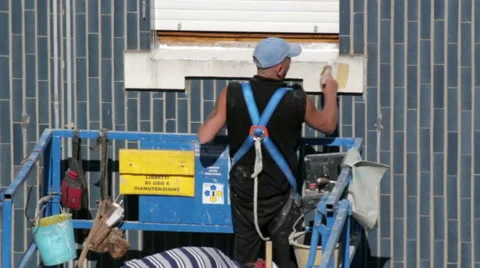 Worker product brush it to restore a window sill Stock Footage 49461028
