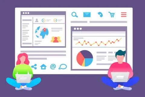 Worker Programming Website in Computer Vector イラスト素材