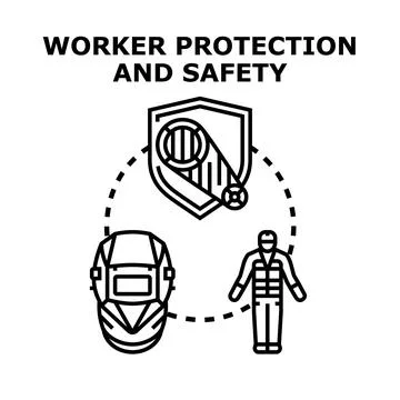Worker protection and safety using personal equipment concept Stock Illustration