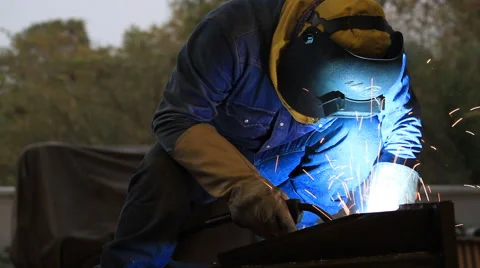 Worker with protective mask welding metal Stock Footage 48283614