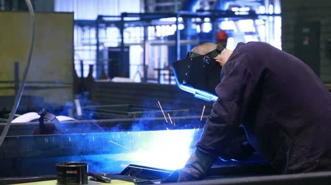 Worker with protective mask welding metal Stock Footage 61519234