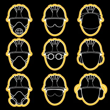 Worker protective wear element sign set Stock Illustration