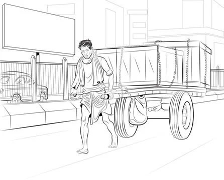 Worker Pulling Cart Stock Illustration