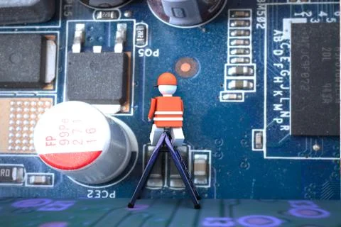 Worker puppet on a computer motherboard Stock Illustration