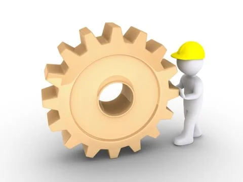 Worker is pushing cogwheel Stock Illustration