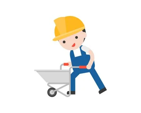 Worker pushing an empty cement cart vector illustration Stock Illustration