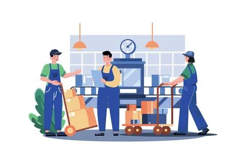 Worker Pushing Package Cart Illustration concept on white background Stock Illustration
