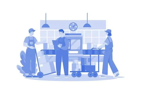 Worker Pushing Package Cart Illustration concept on white background Stock Illustration