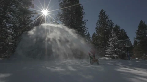 Worker pushing snow thrower after winter blizzard snowfall in residential area Stock-Footage 35578552