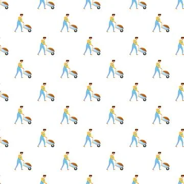 Worker pushing wheelbarrow pattern for construction and gardening Stock Illustration