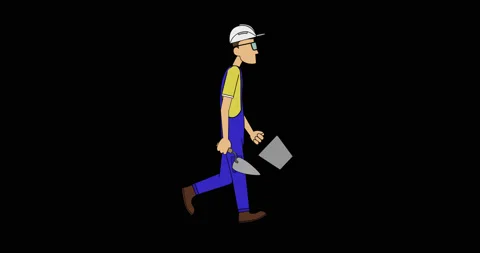 Worker with a putty knife walk cycle. Video stock 128878165