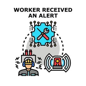 Worker receiving maintenance alert for industrial system Stock Illustration