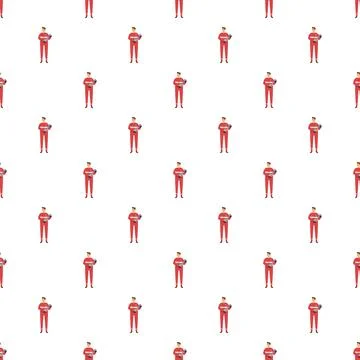 Worker in red uniform holding tool seamless pattern Stock Illustration