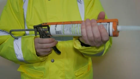 Worker In Reflective Uniform With Sealant Stock-Footage 220016778