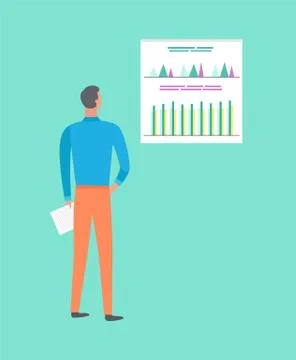 Worker Researching Charts, Back View of Man Vector Stock Illustration
