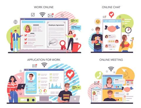 Worker responsibilities online service or platform set. Personnel management Stock Illustration