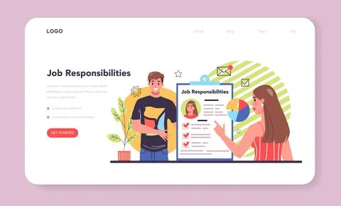 Worker responsibilities web banner or landing page. Personnel management Stock Illustration