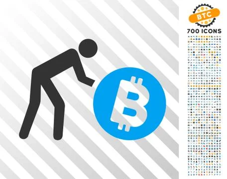Worker Roll Bitcoin Flat Icon with Bonus Stock Illustration