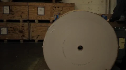 Worker Rolling Paper Roll in Factory Stock Footage 113016163