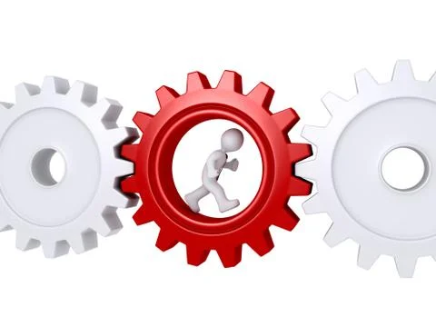Worker running inside of a cogwheel Stock Illustration