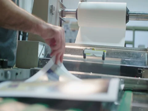 Worker Runs a Laminator Machine Stock Footage 80208760