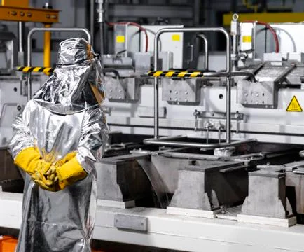 Worker with safety aluminized coat Stock Photos