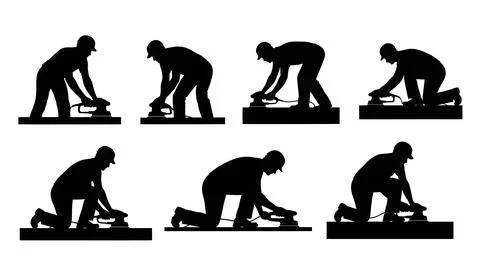 Worker with Sander Silhouette Set Stock Illustration
