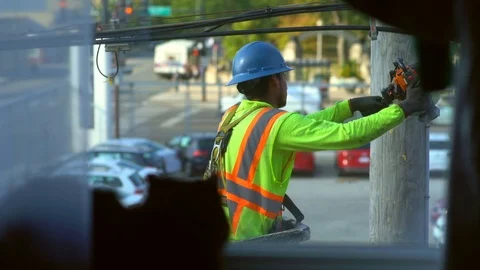 The worker is sawing pillar. Stock-Footage 85523490