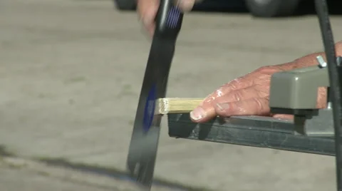 Worker sawing wood Stock Footage 57673205