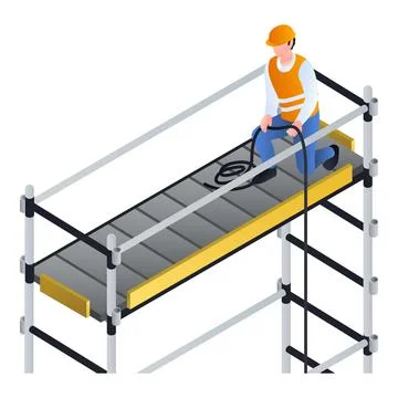 Worker on scaffold icon, isometric style Stock Illustration