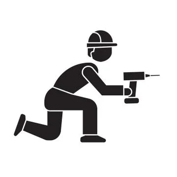 Worker with screwdriver black vector concept icon. Worker with screwdriver flat Stock Illustration
