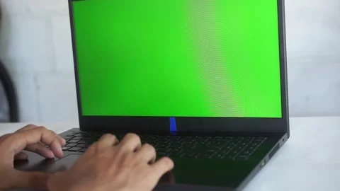 Worker scrolling touchpad green screen laptop at office workplace close up. Видео 322205963