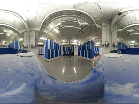 Worker Sealing Locker Room Flooring with Epoxy Resin Coating , 360 VR Video 스톡 동영상 83460425