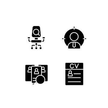 Worker selection process black glyph icons set on white space Stock Illustration